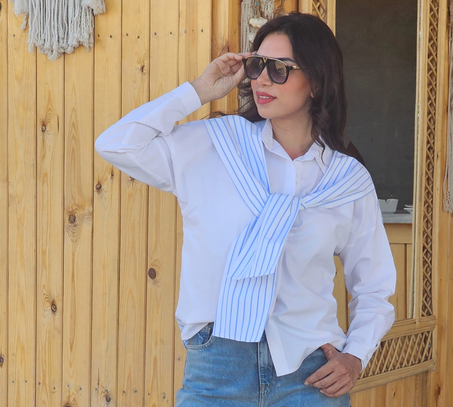 WHITE AND BABY BLUE WIDE STRIPES SHIRT