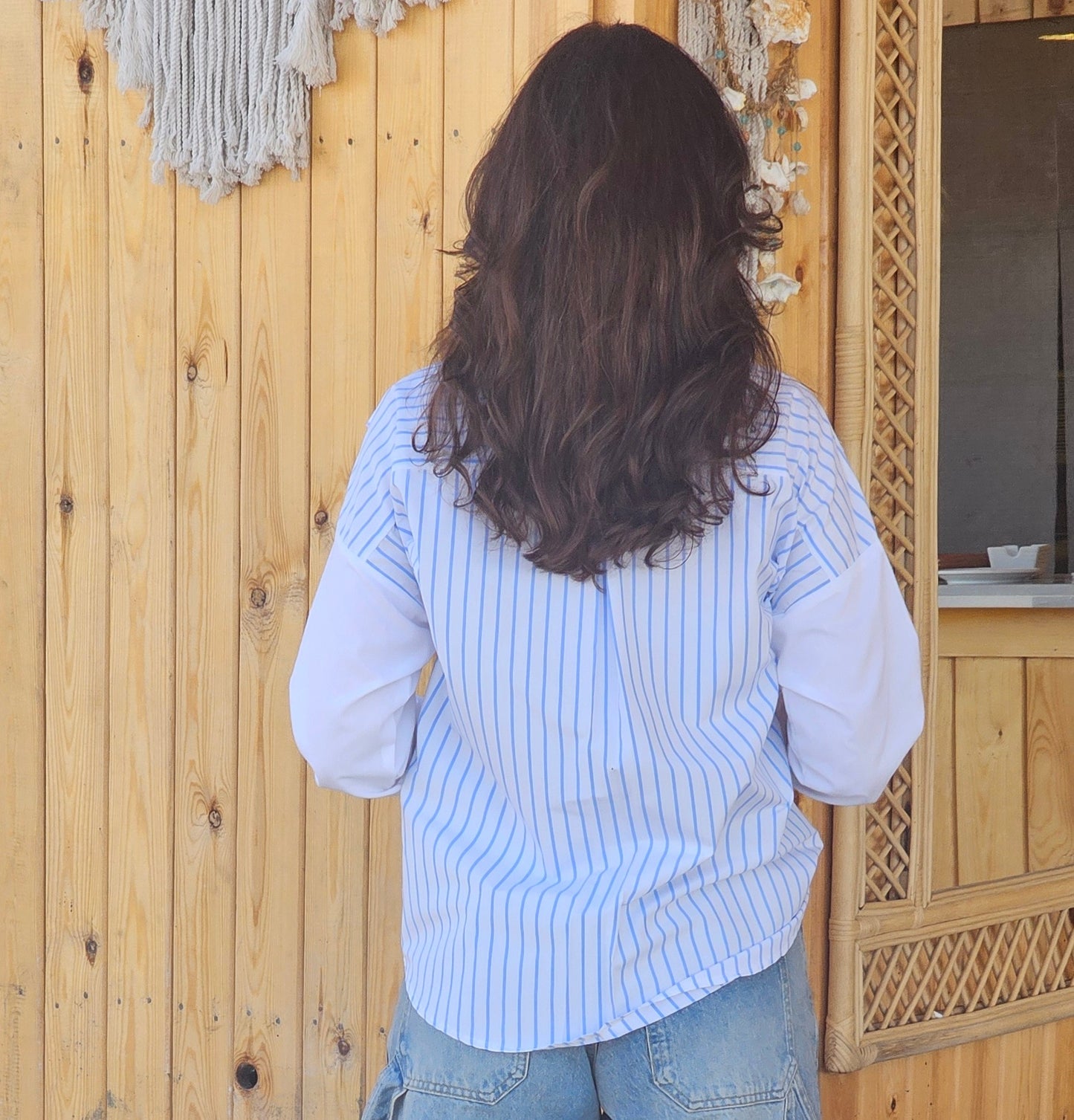 WHITE AND BABY BLUE WIDE STRIPES SHIRT