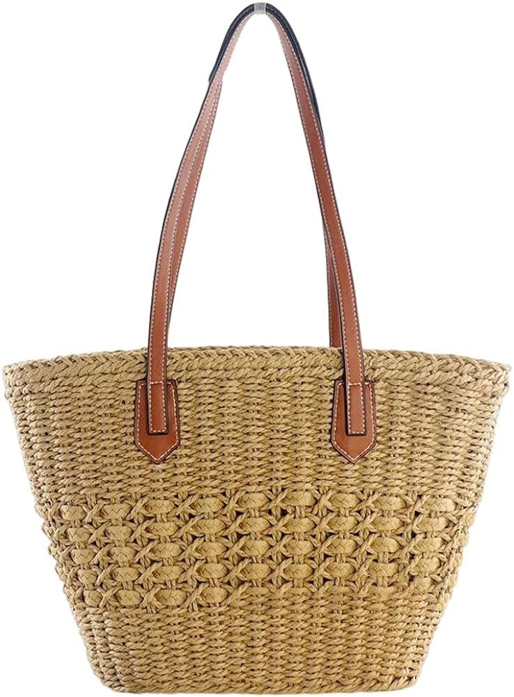 VINTAGE STRAW BEACH TOTE BAG