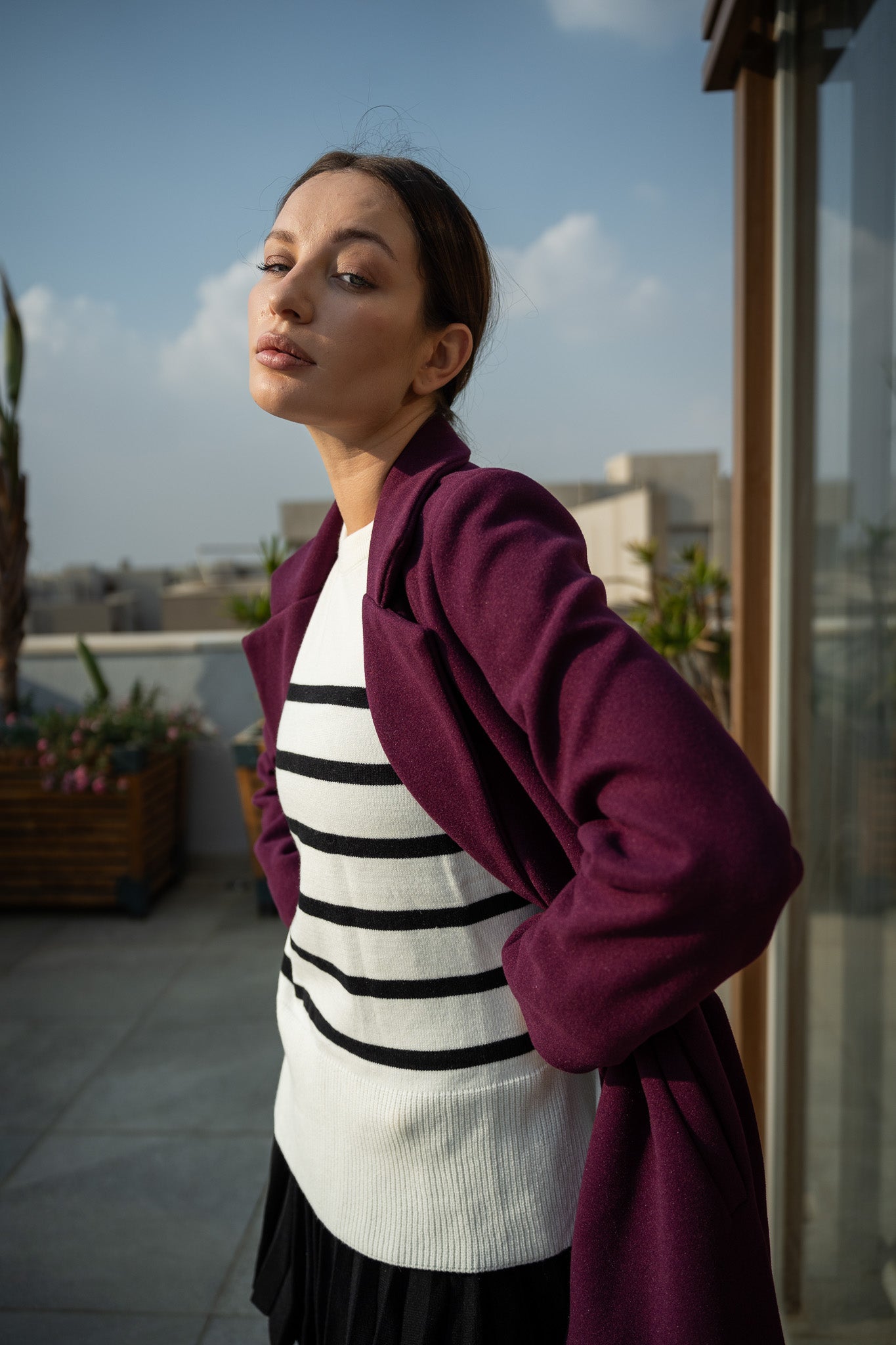 LONG CHERRY RED WOOL COAT