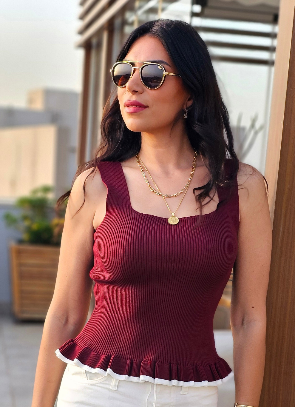 RIPPED RUFFLE TRIM TANK TOP