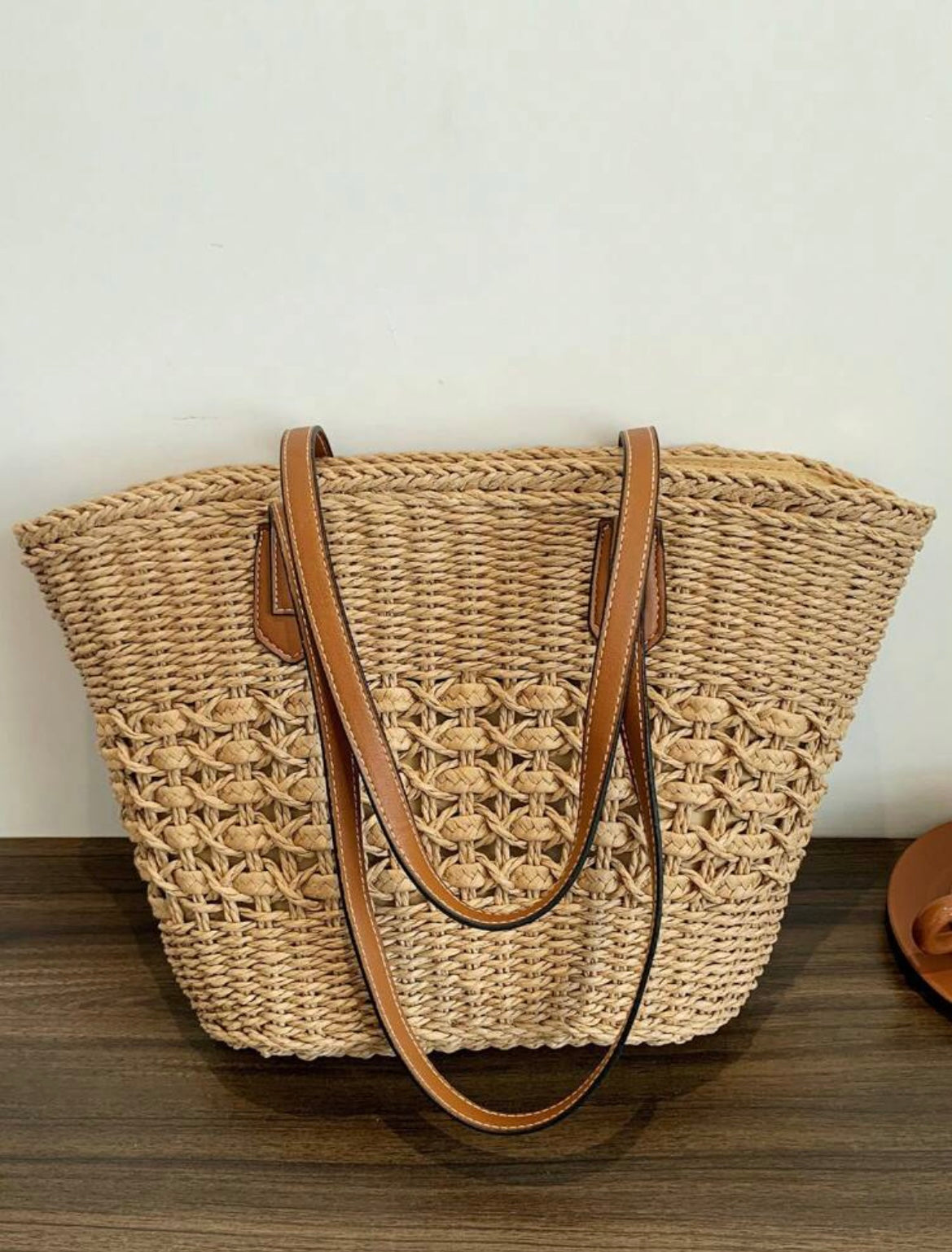 VINTAGE STRAW BEACH TOTE BAG