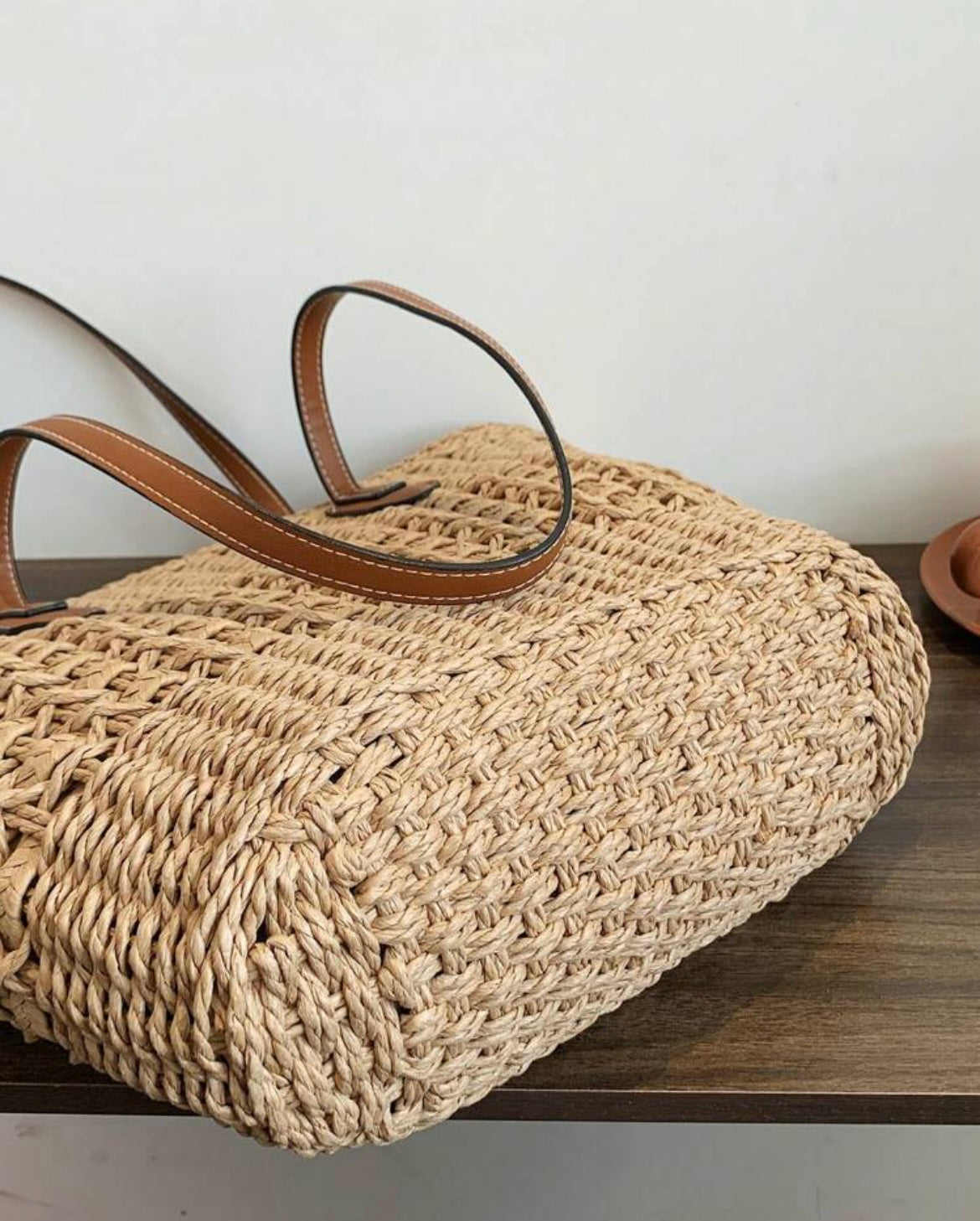 VINTAGE STRAW BEACH TOTE BAG