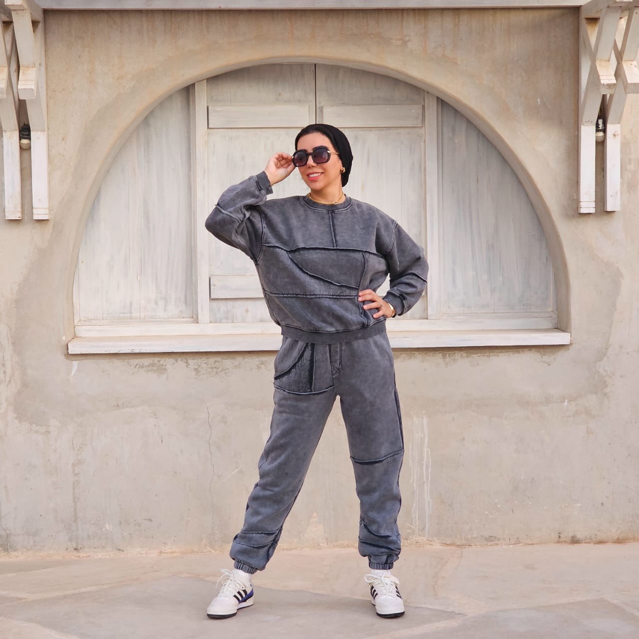 SWEATSHIRT AND PANTS GREY STONE WASHED SET