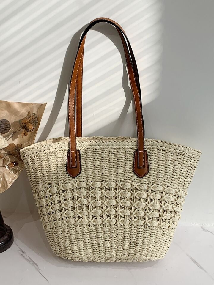 VINTAGE STRAW BEACH TOTE BAG