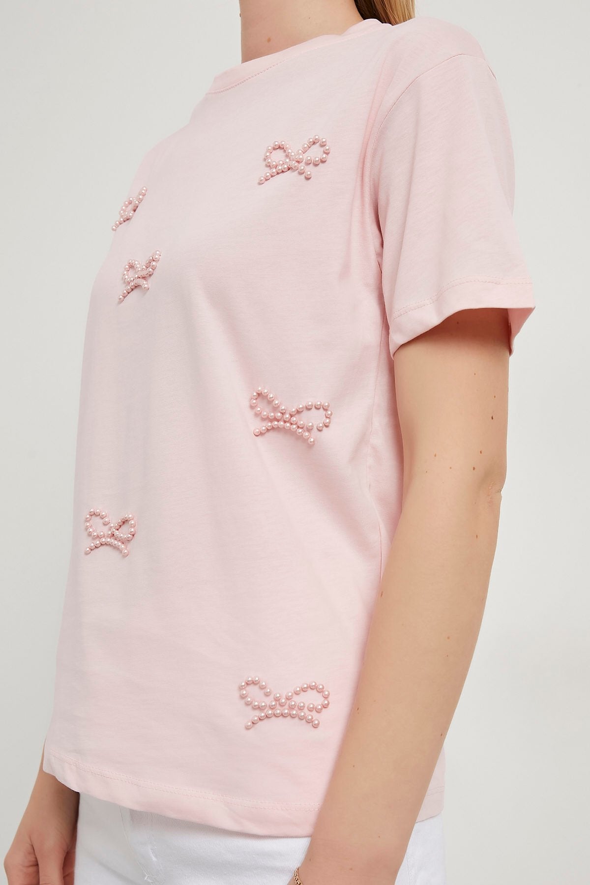 PLUSH PINK PEARL BOW T-SHIRT (Made in Turkey š¹š·)
