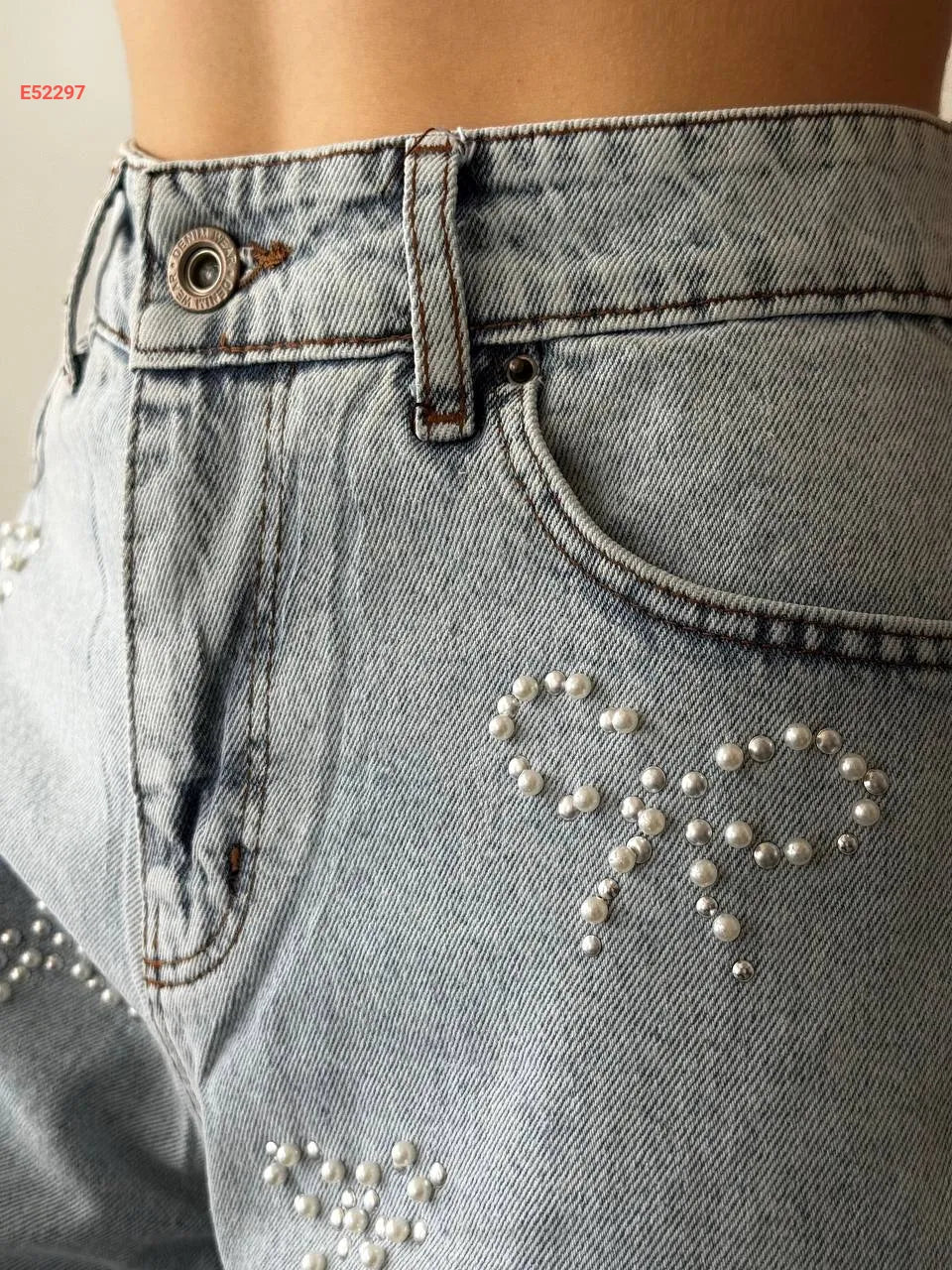 PEARL BOW EMBELLISHED DENIM SHORTS (Made in Turkey 🇹🇷)