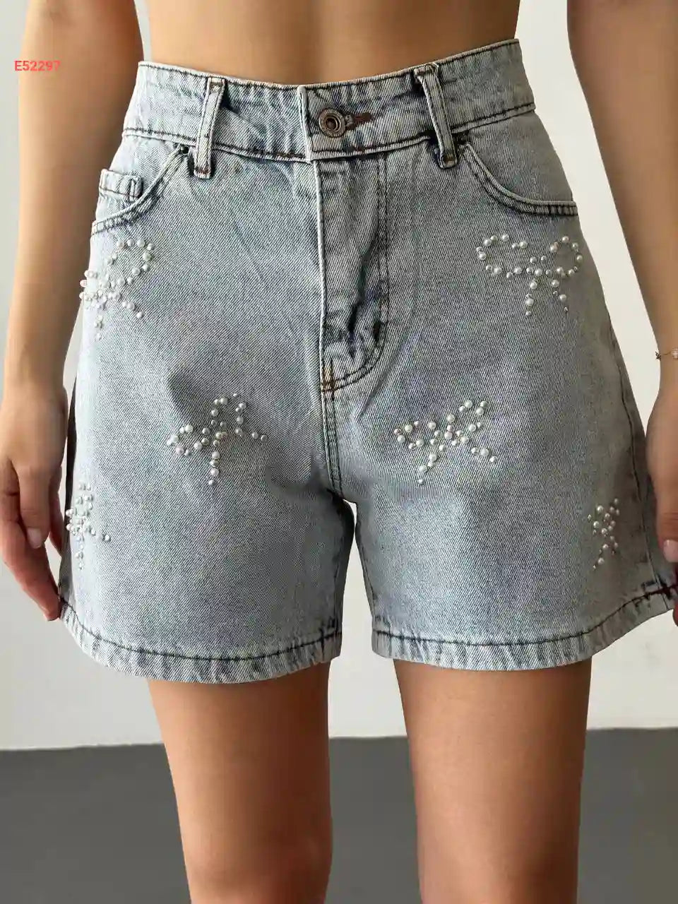 PEARL BOW EMBELLISHED DENIM SHORTS (Made in Turkey 🇹🇷)