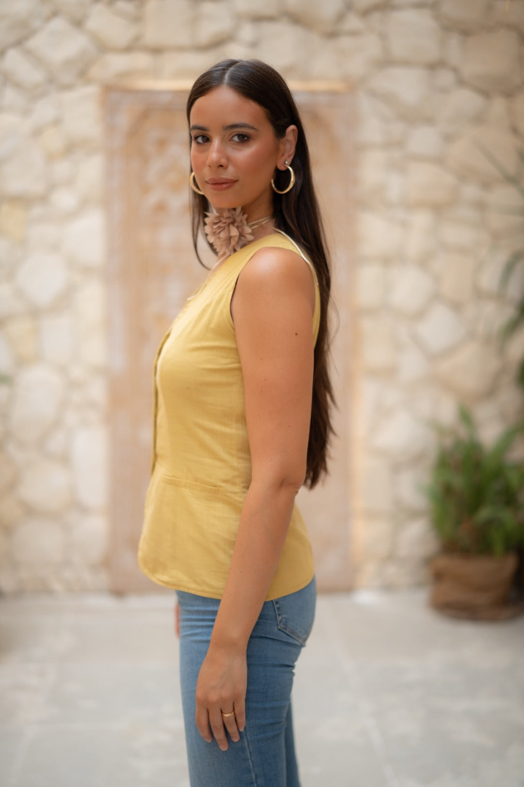 SUNBEAM SLEEVLESS PEPLUM SET-MUSTARD