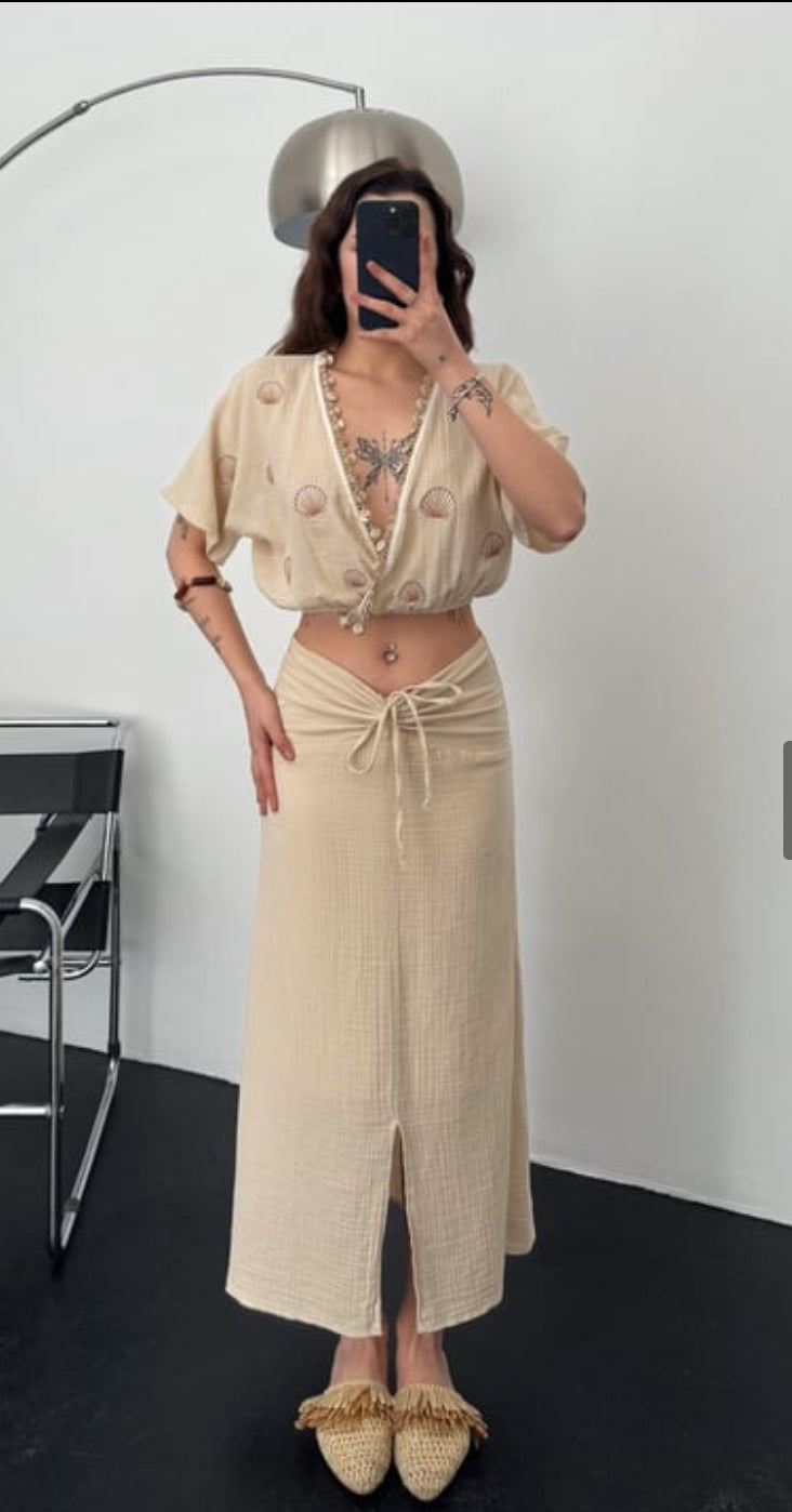 SHELL EMBROIDERED BEACH SET (Made in Turkey ๐น๐ท)