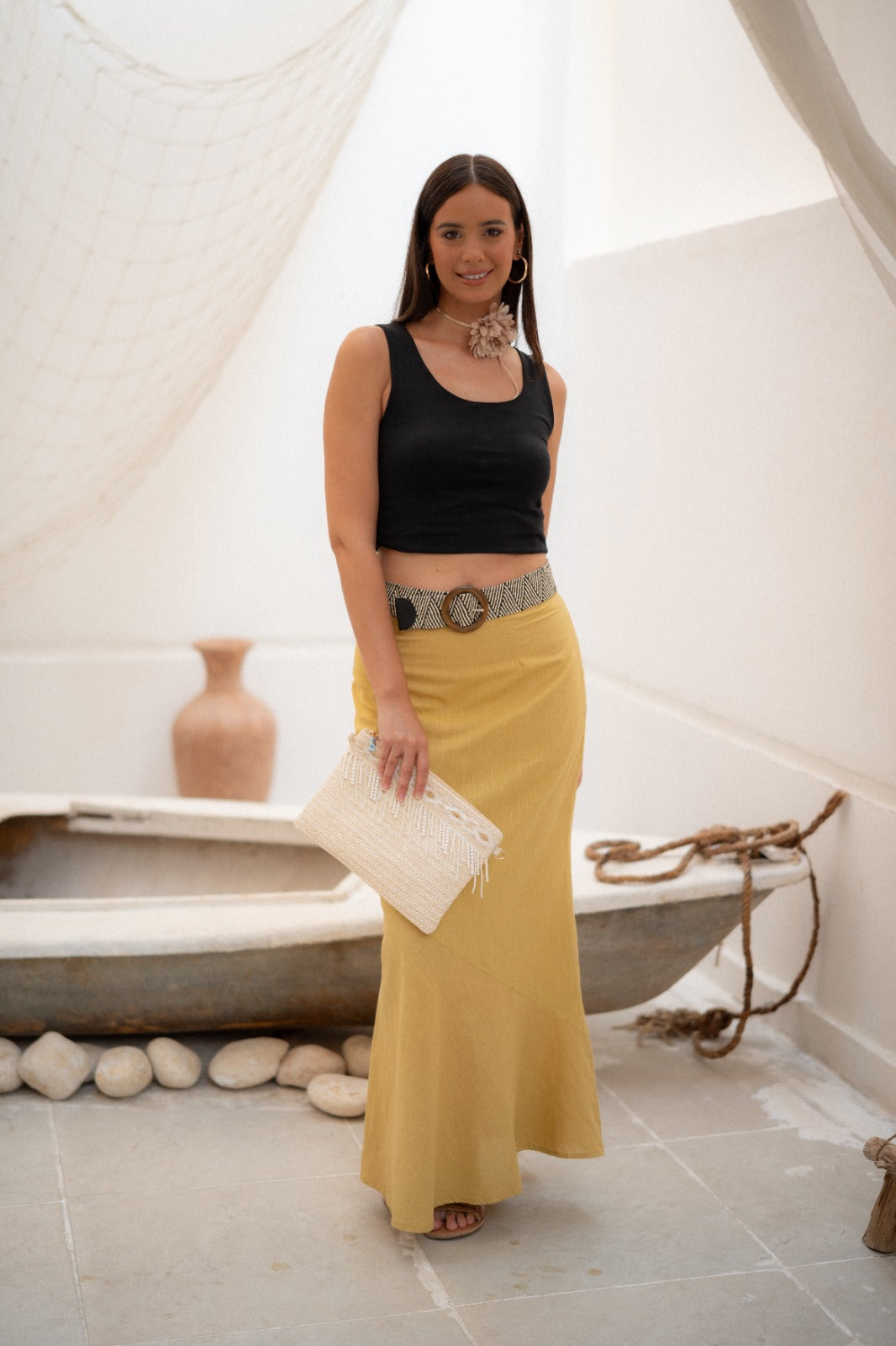 SUNBEAM SLEEVLESS PEPLUM SET-MUSTARD