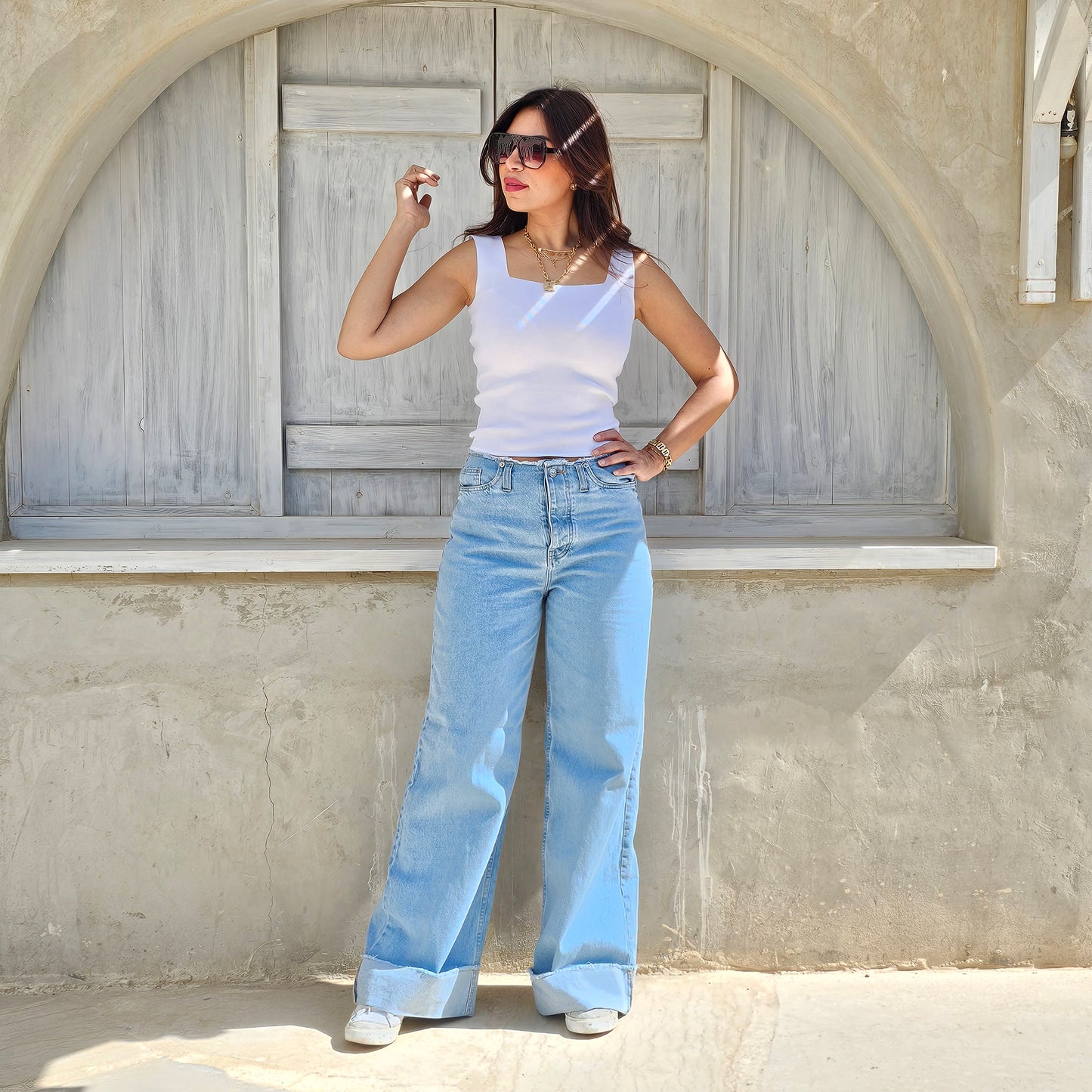 UNFINISHED WAISTED JEANS