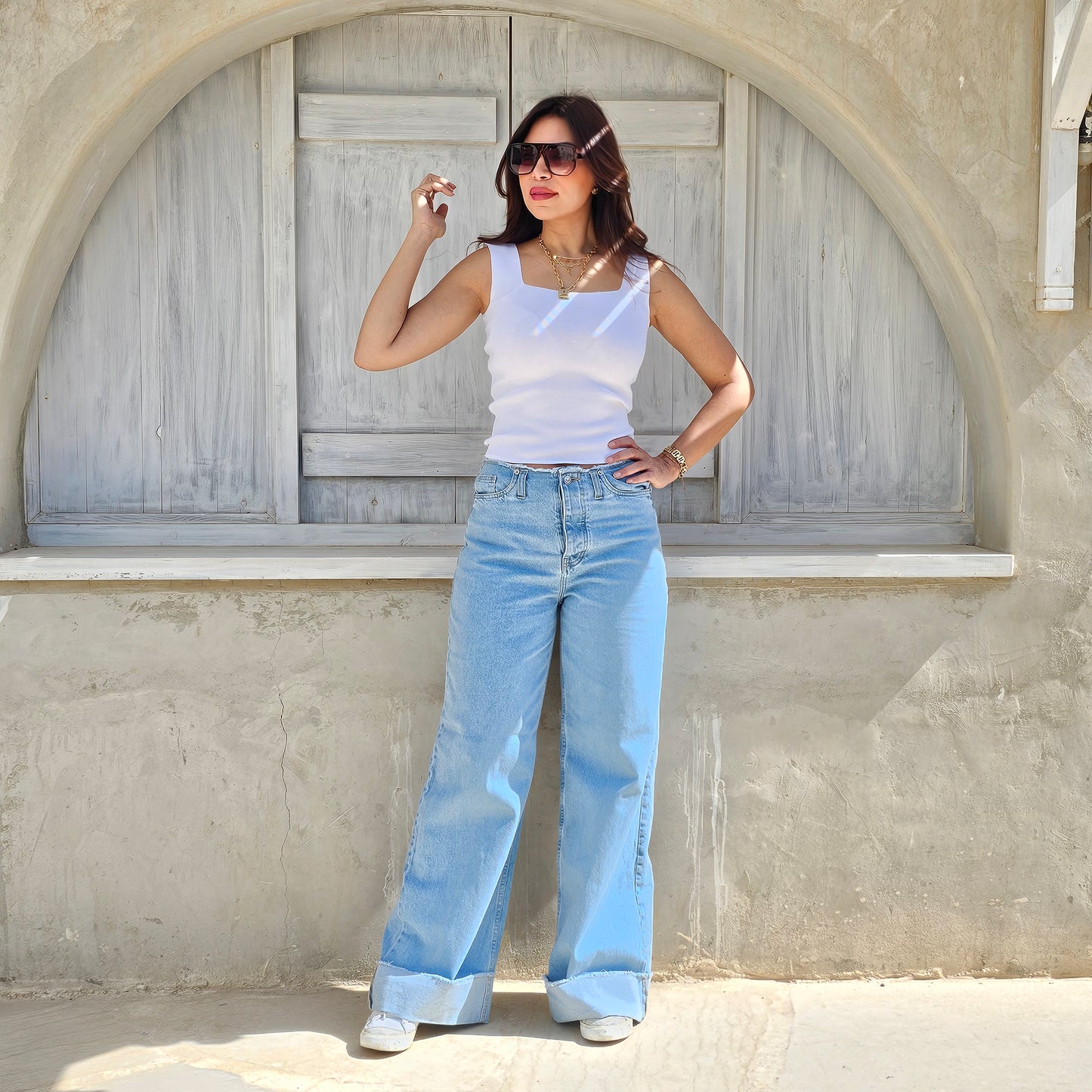 UNFINISHED WAISTED JEANS