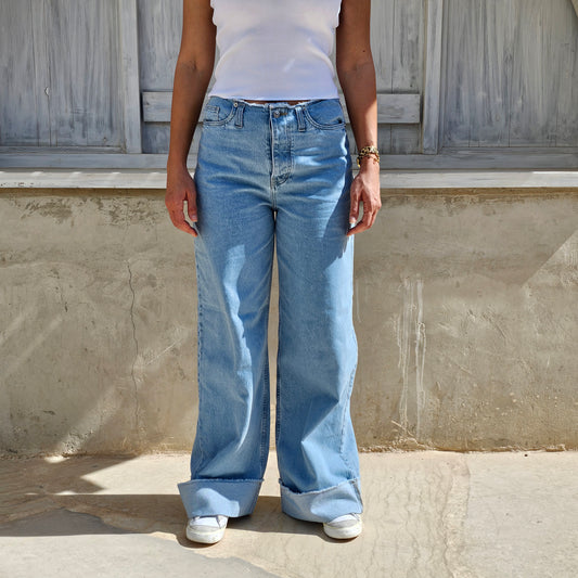 UNFINISHED WAISTED JEANS