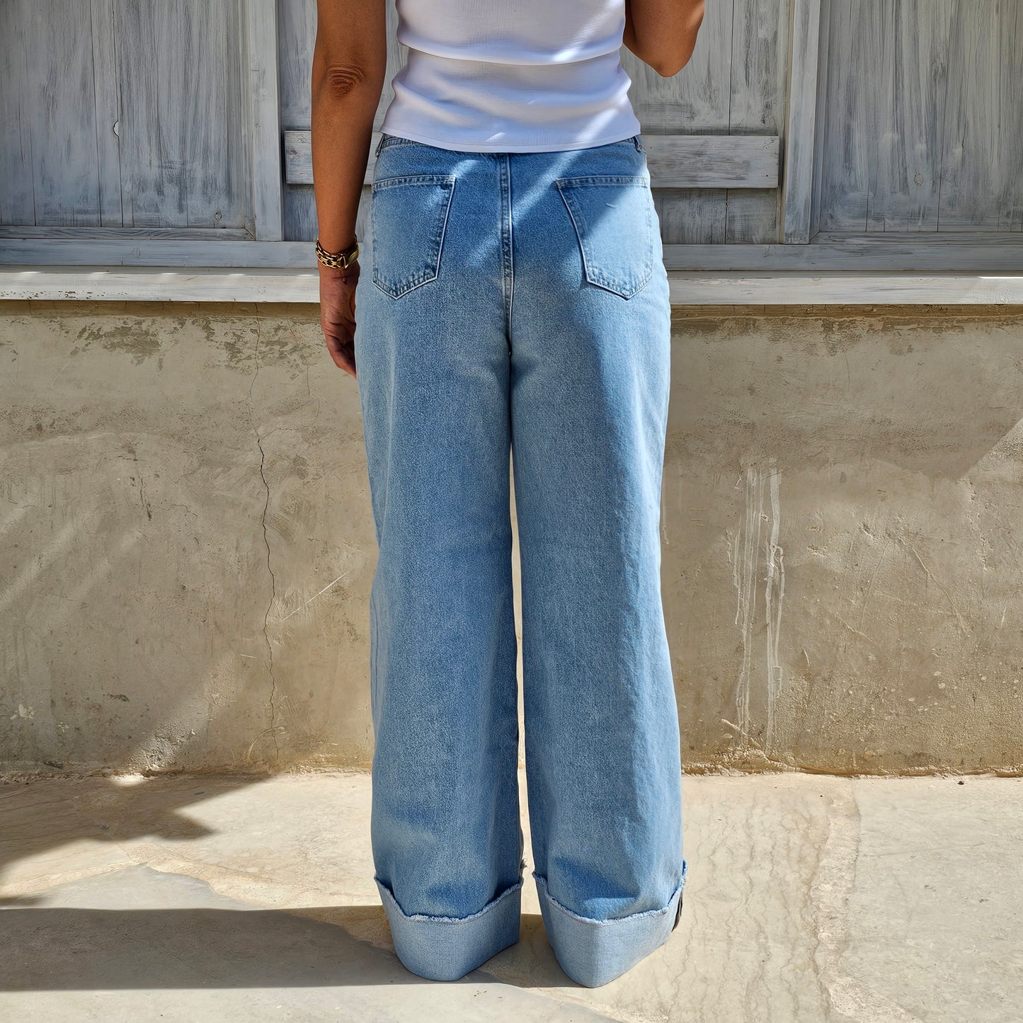 UNFINISHED WAISTED JEANS