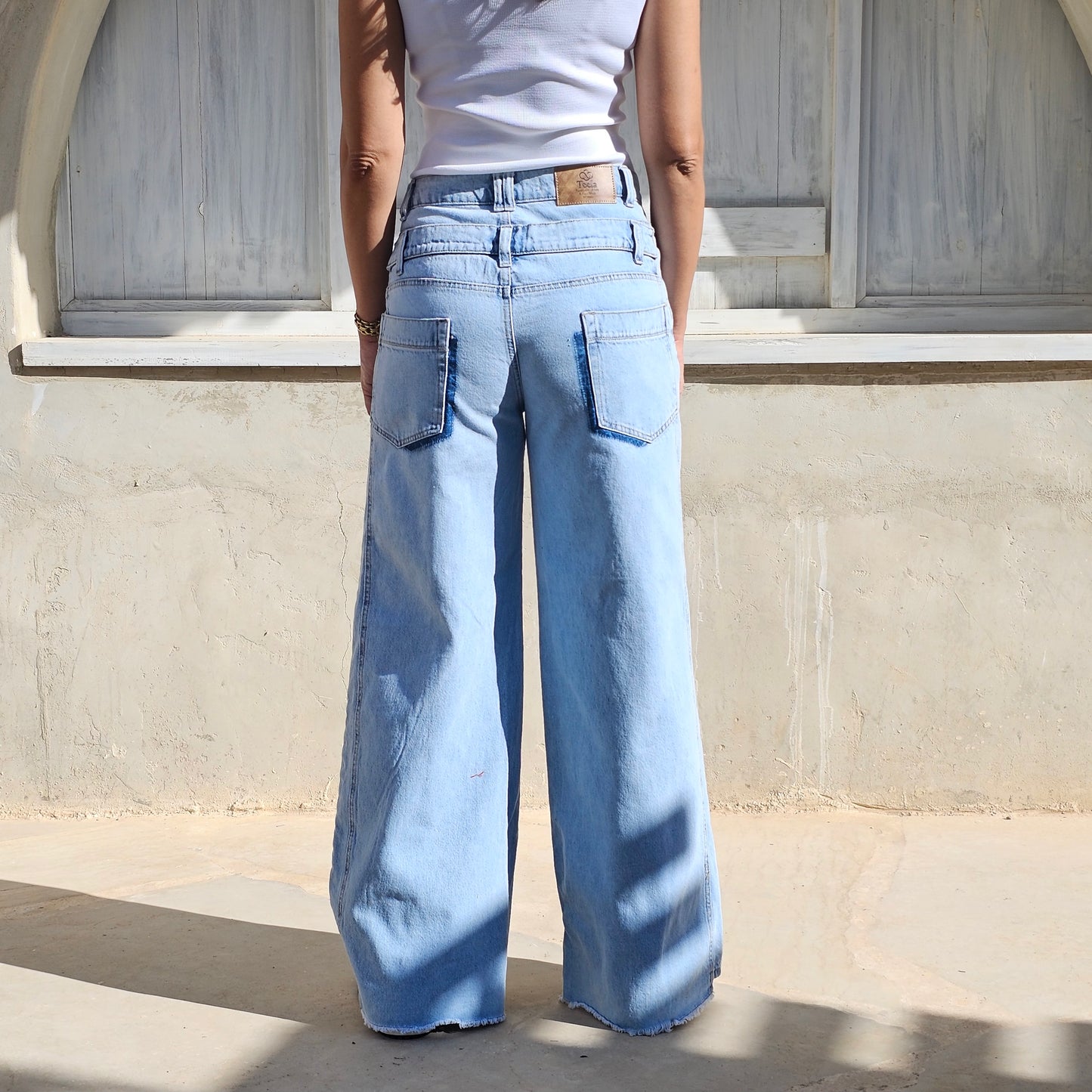 WIDE LEG DOUBLE WAISTED BAND JEANS
