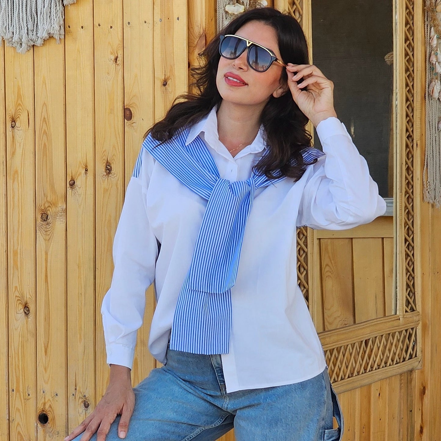 WHITE AND BABY BLUE STRIPES SHIRT