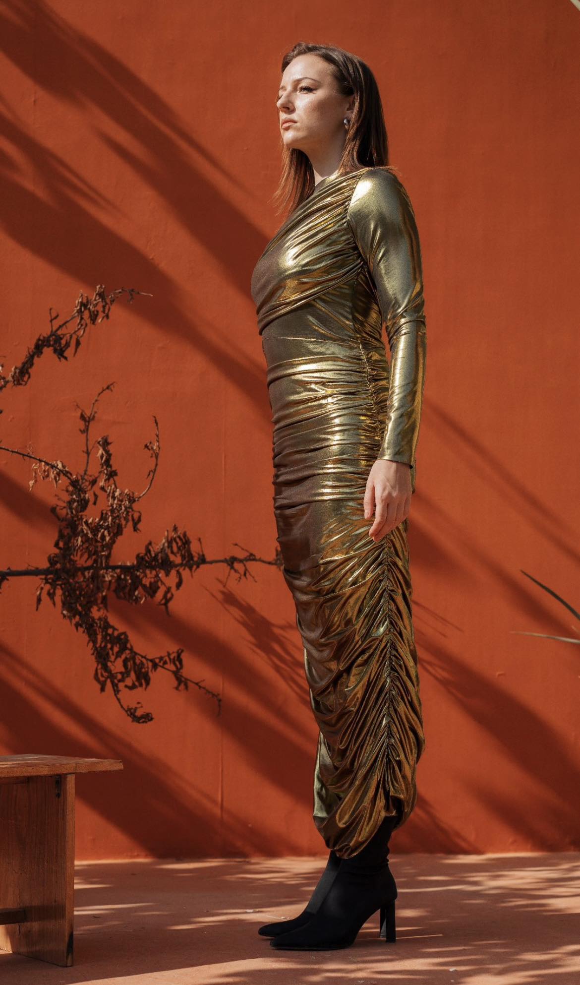 LUMINOUIS METALLIC ASYMMETRICAL DRESS