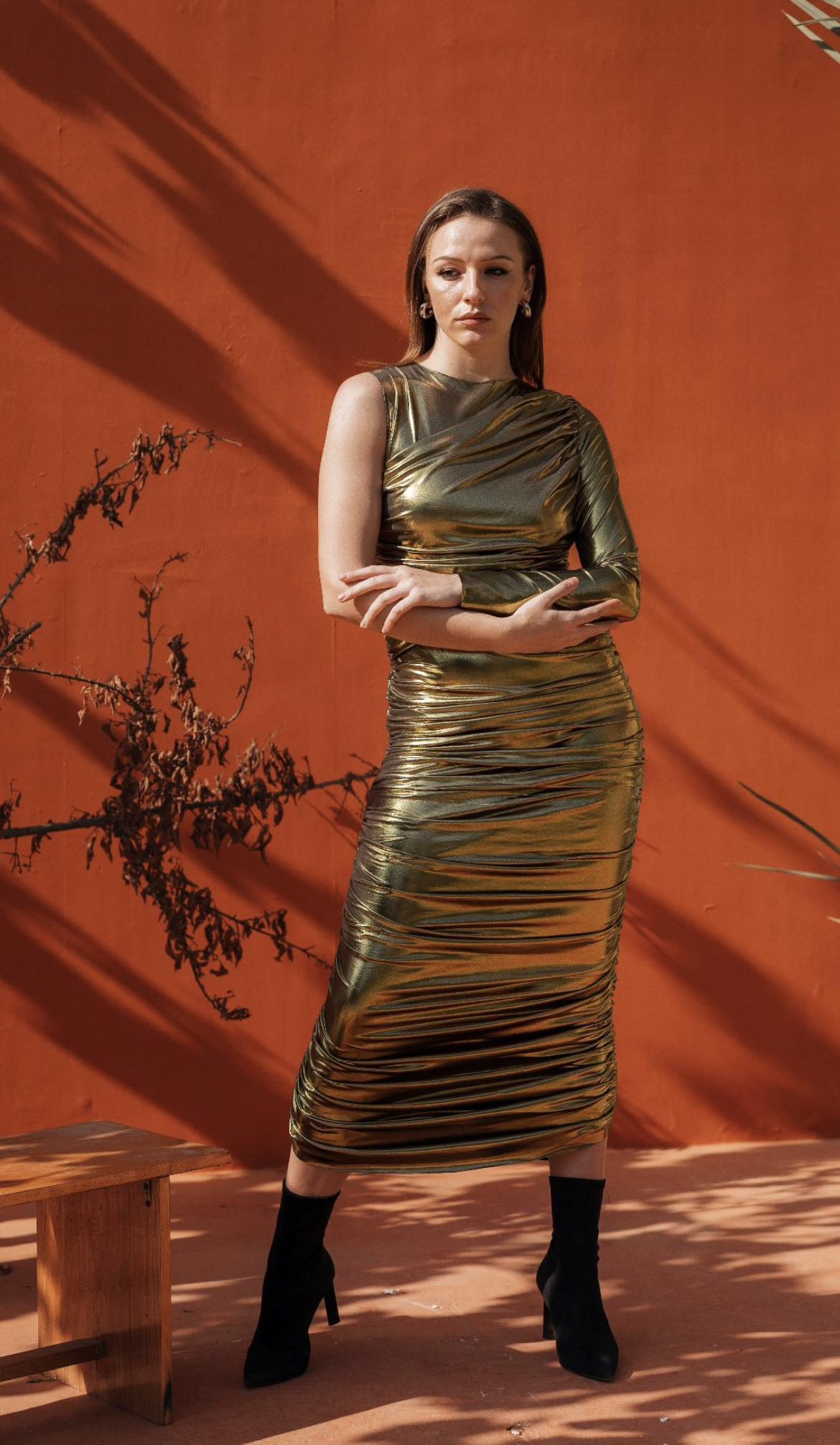 LUMINOUIS METALLIC ASYMMETRICAL DRESS