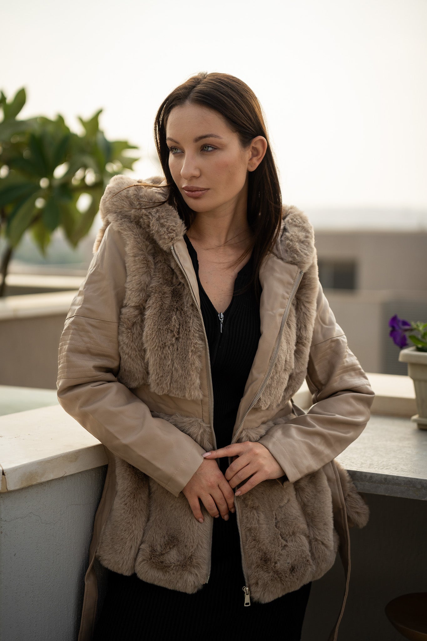 LEATHER FAUX FUR JACKET