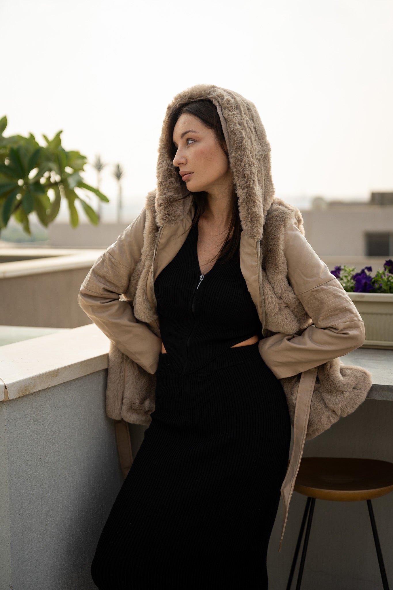 LEATHER FAUX FUR JACKET