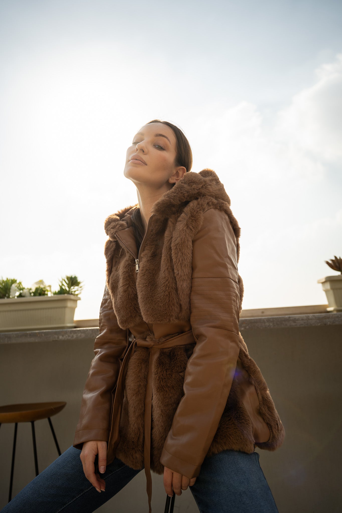 LEATHER FAUX FUR JACKET