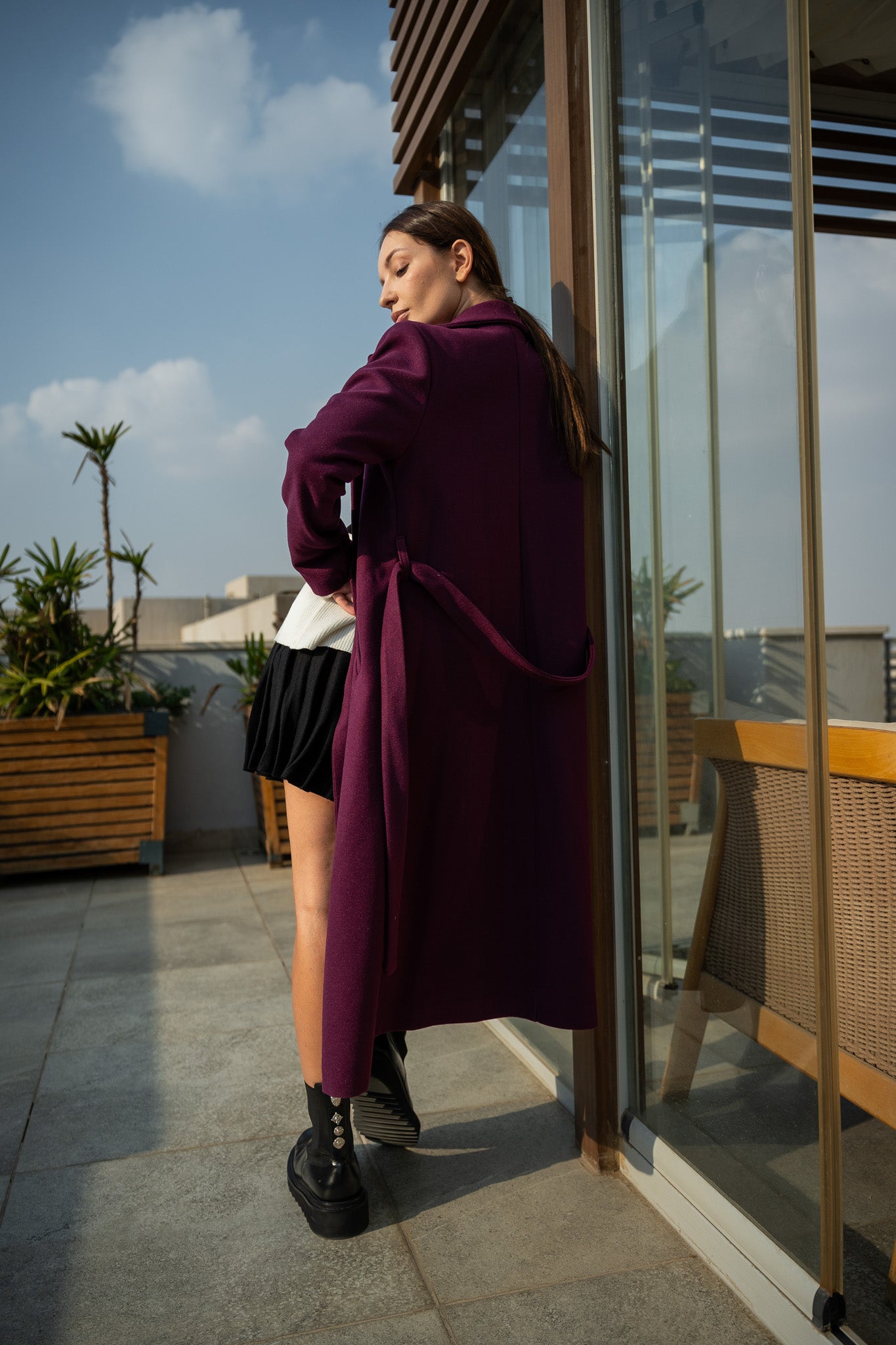 LONG CHERRY RED WOOL COAT