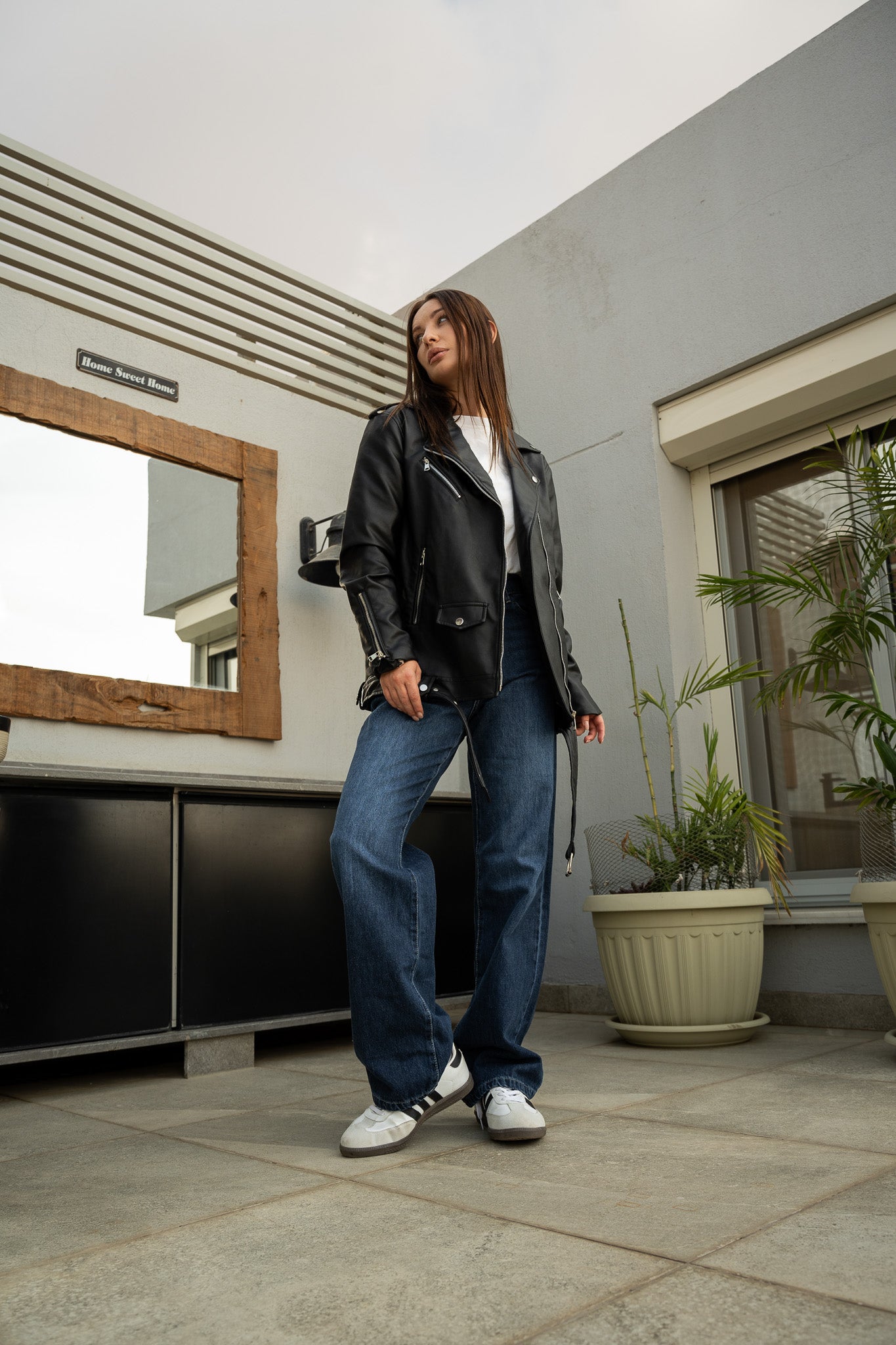 FRINGE WAIST WIDE LEG JEANS