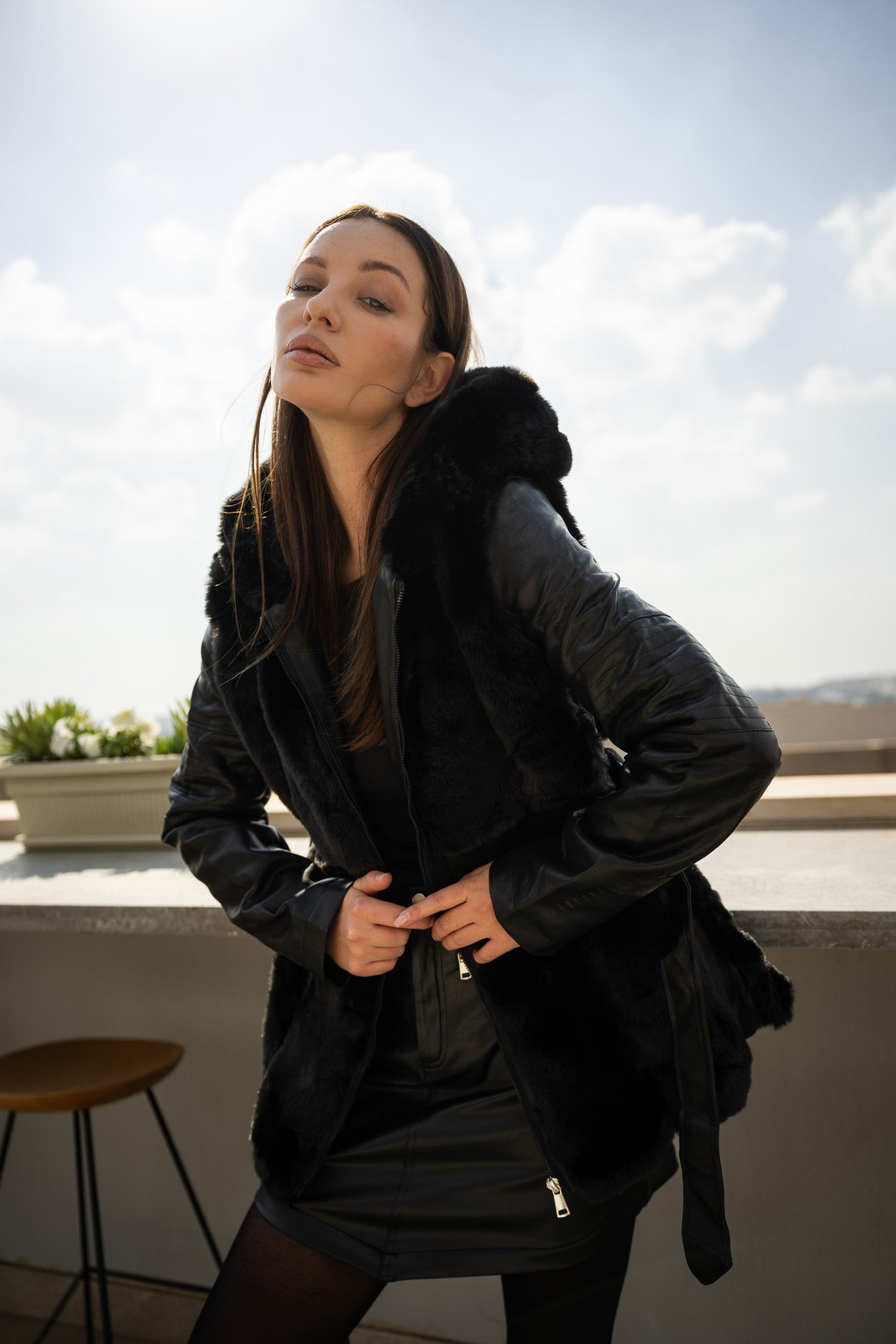 LEATHER FAUX FUR JACKET