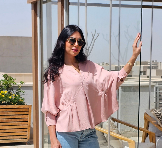 RELAXED FIT V-NECK  BLOUSE