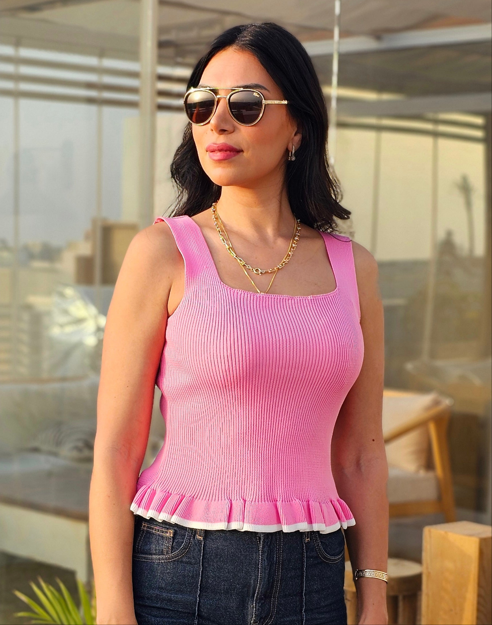 RIPPED RUFFLE TRIM TANK TOP