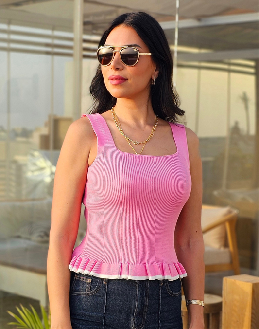 RIPPED RUFFLE TRIM TANK TOP