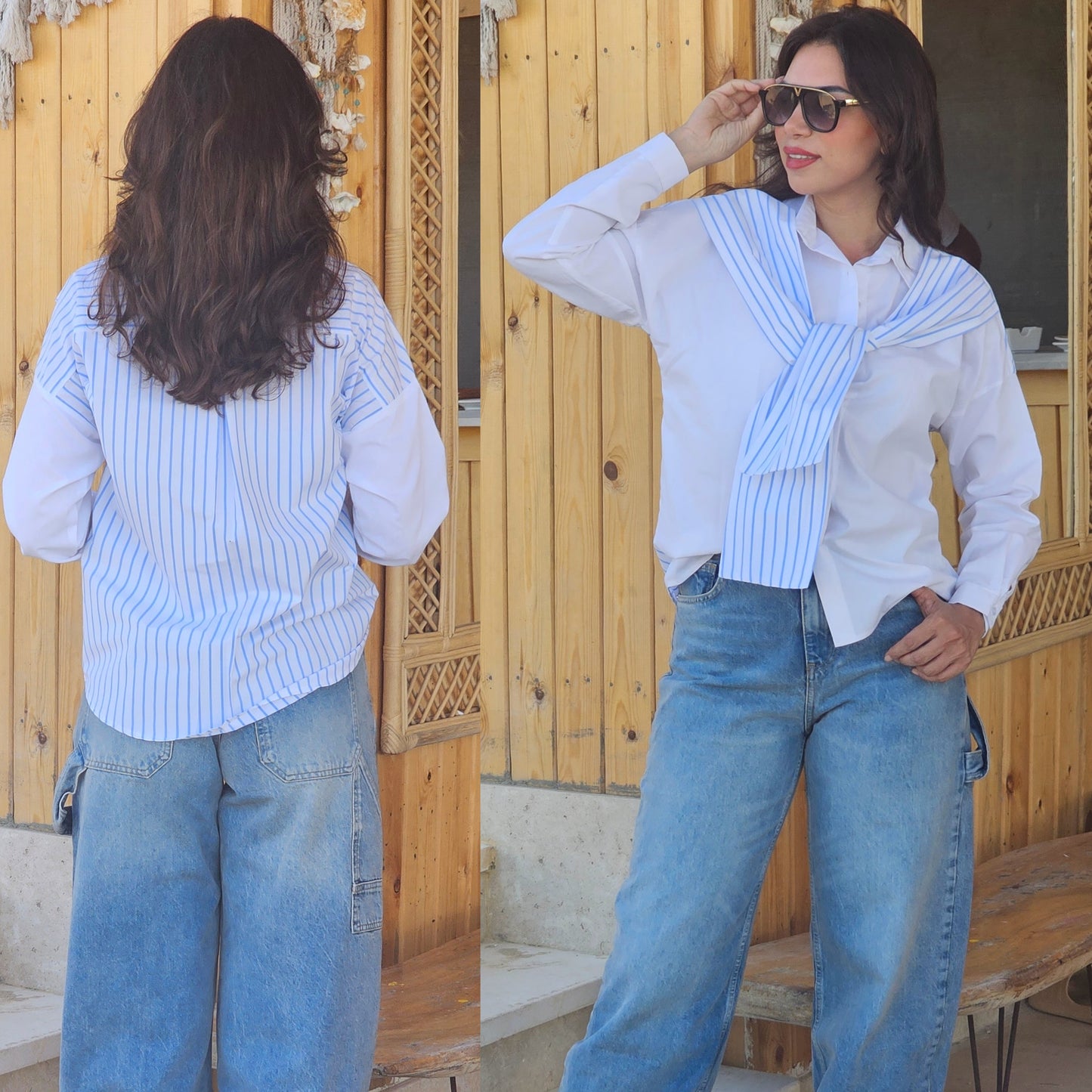 WHITE AND BABY BLUE WIDE STRIPES SHIRT