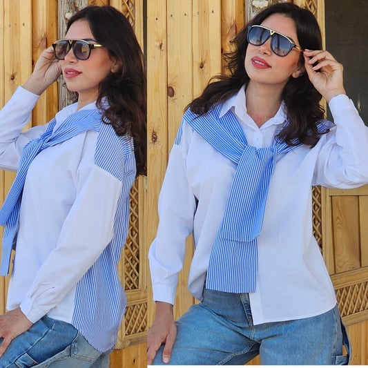WHITE AND BABY BLUE STRIPES SHIRT