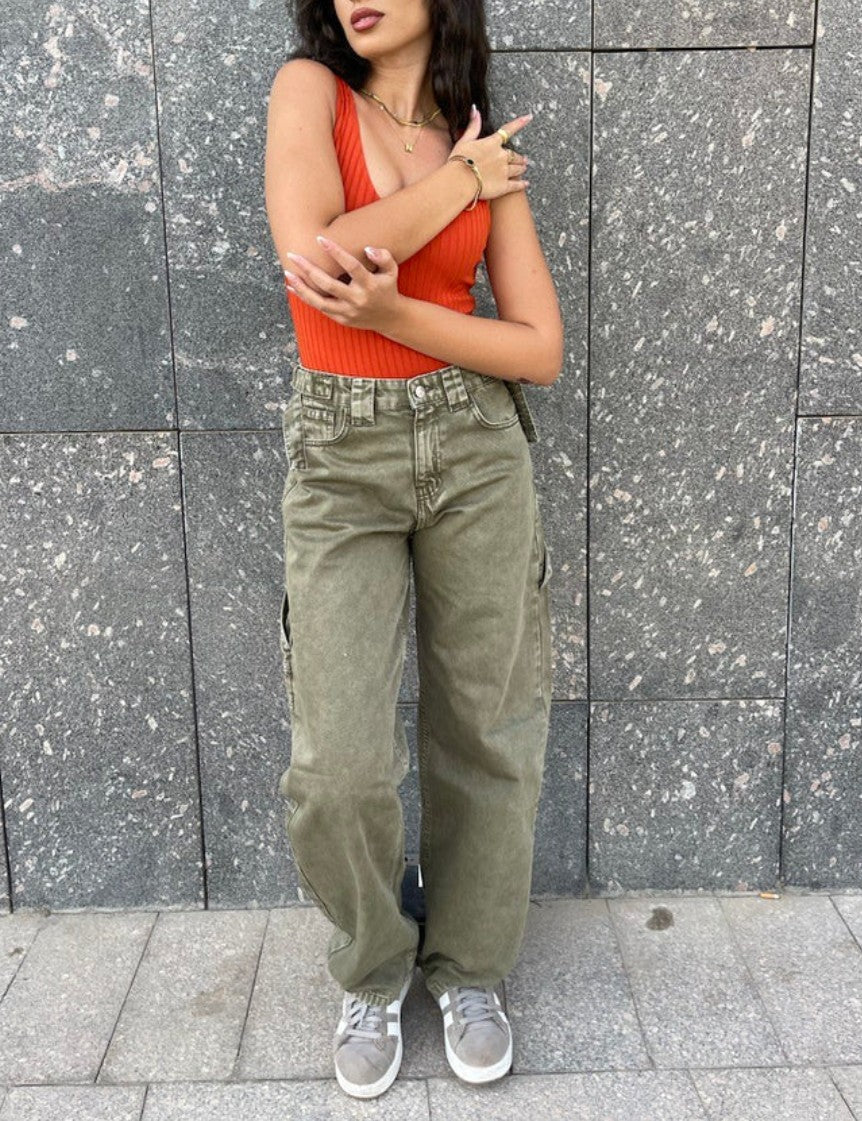 OLIVE GREEN MID_RISE PANTS