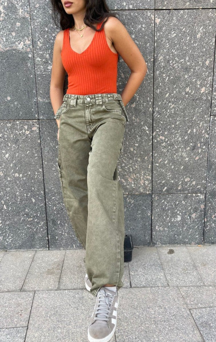 OLIVE GREEN MID_RISE PANTS