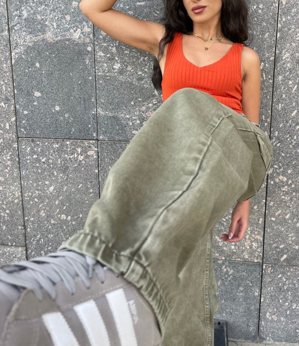OLIVE GREEN MID_RISE PANTS