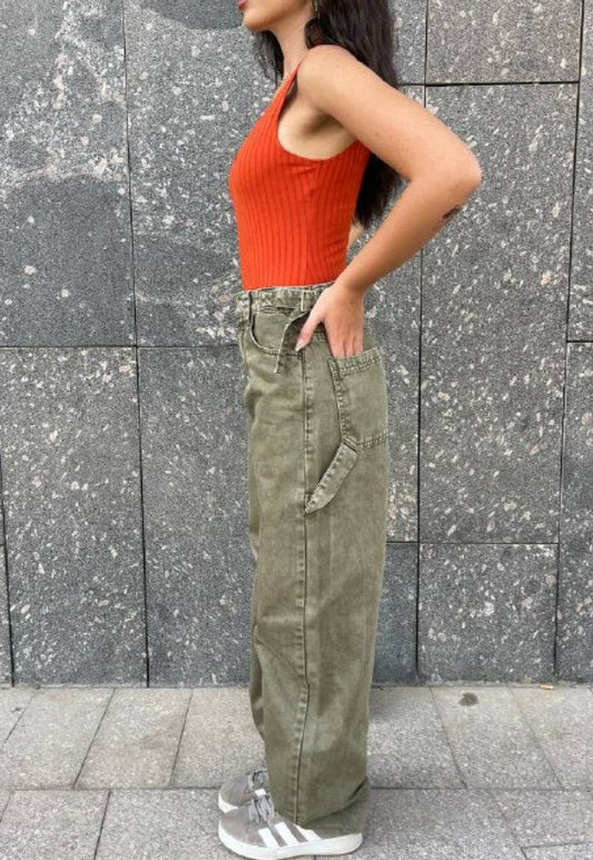 OLIVE GREEN MID_RISE PANTS