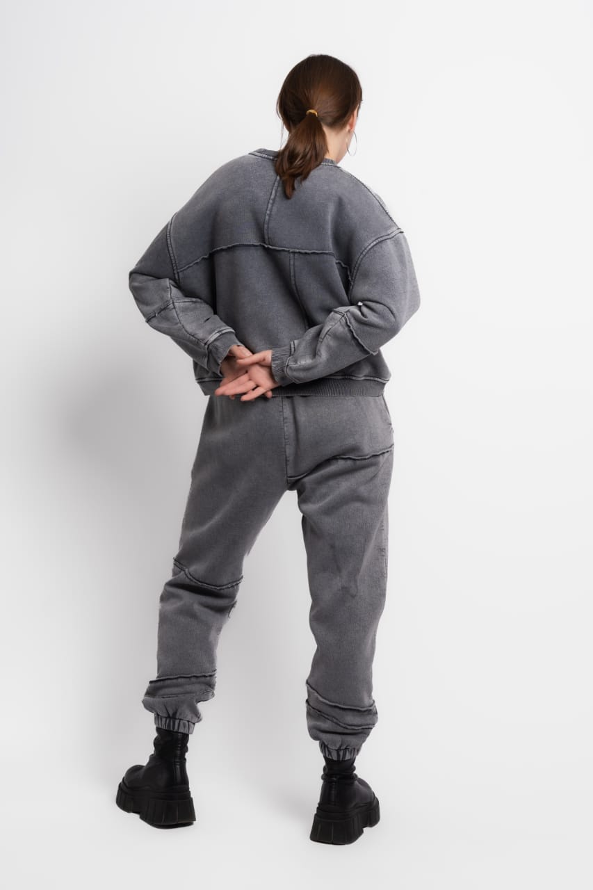 SWEATSHIRT AND PANTS GREY STONE WASHED SET