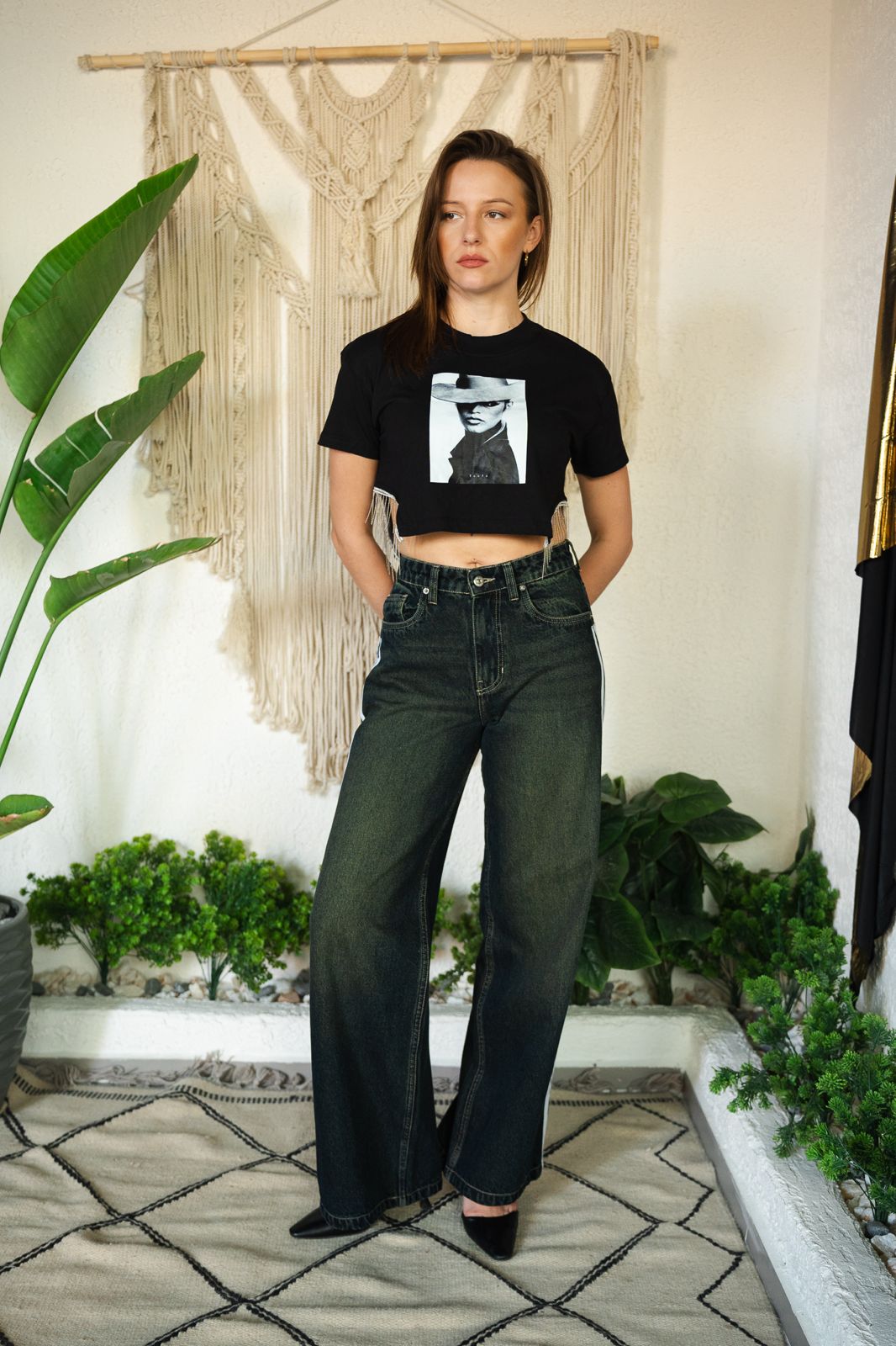SIDE STRIPES WIDE LEG JEANS