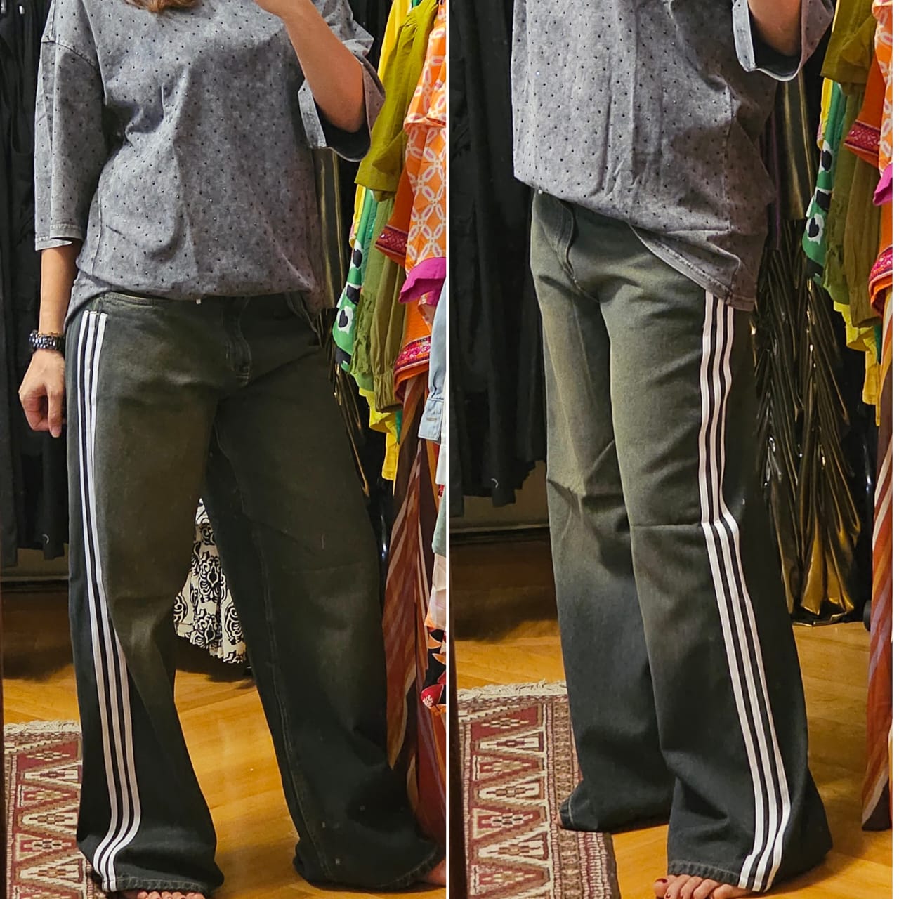 SIDE STRIPES WIDE LEG JEANS