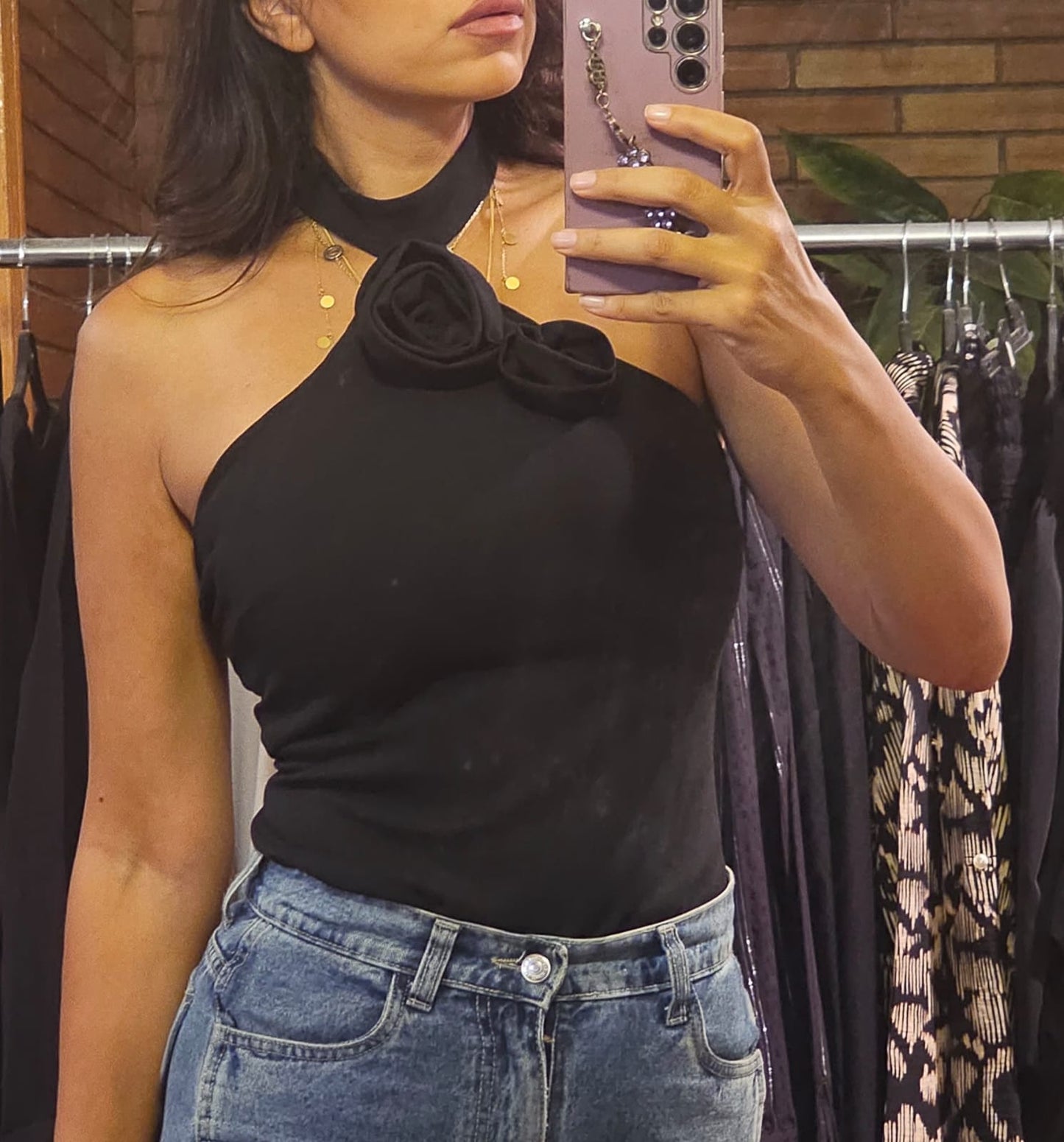 BLACK FLOWER BODY SUIT TOP