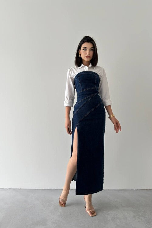 STRAPLESS DENIM DRESS