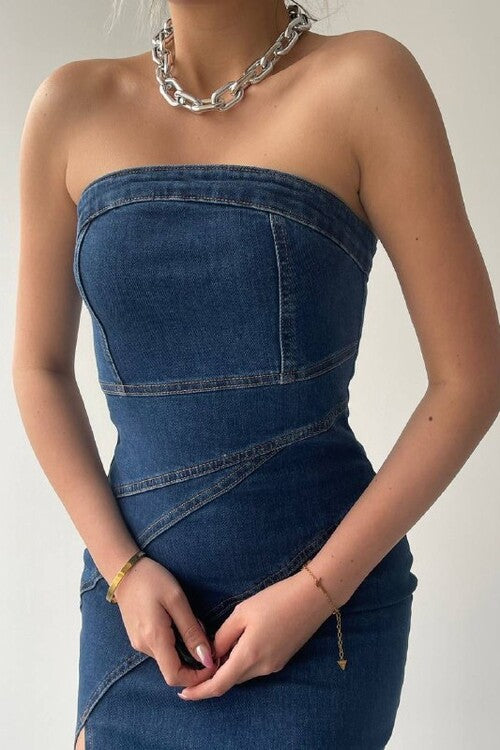 STRAPLESS DENIM DRESS