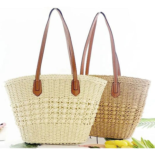 VINTAGE STRAW BEACH TOTE BAG