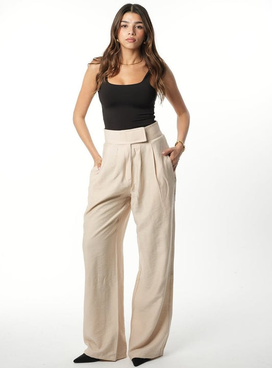 WIDE LEG LINEN BEIGE PANTS