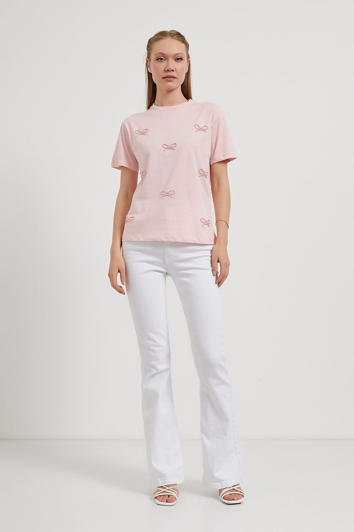PLUSH PINK PEARL BOW T-SHIRT (Made in Turkey 🇹🇷)