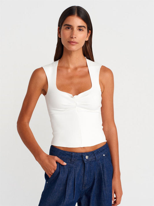 SQUARE NECK SLEEVELESS TOP WHITE (Made in Turkey 🇹🇷)