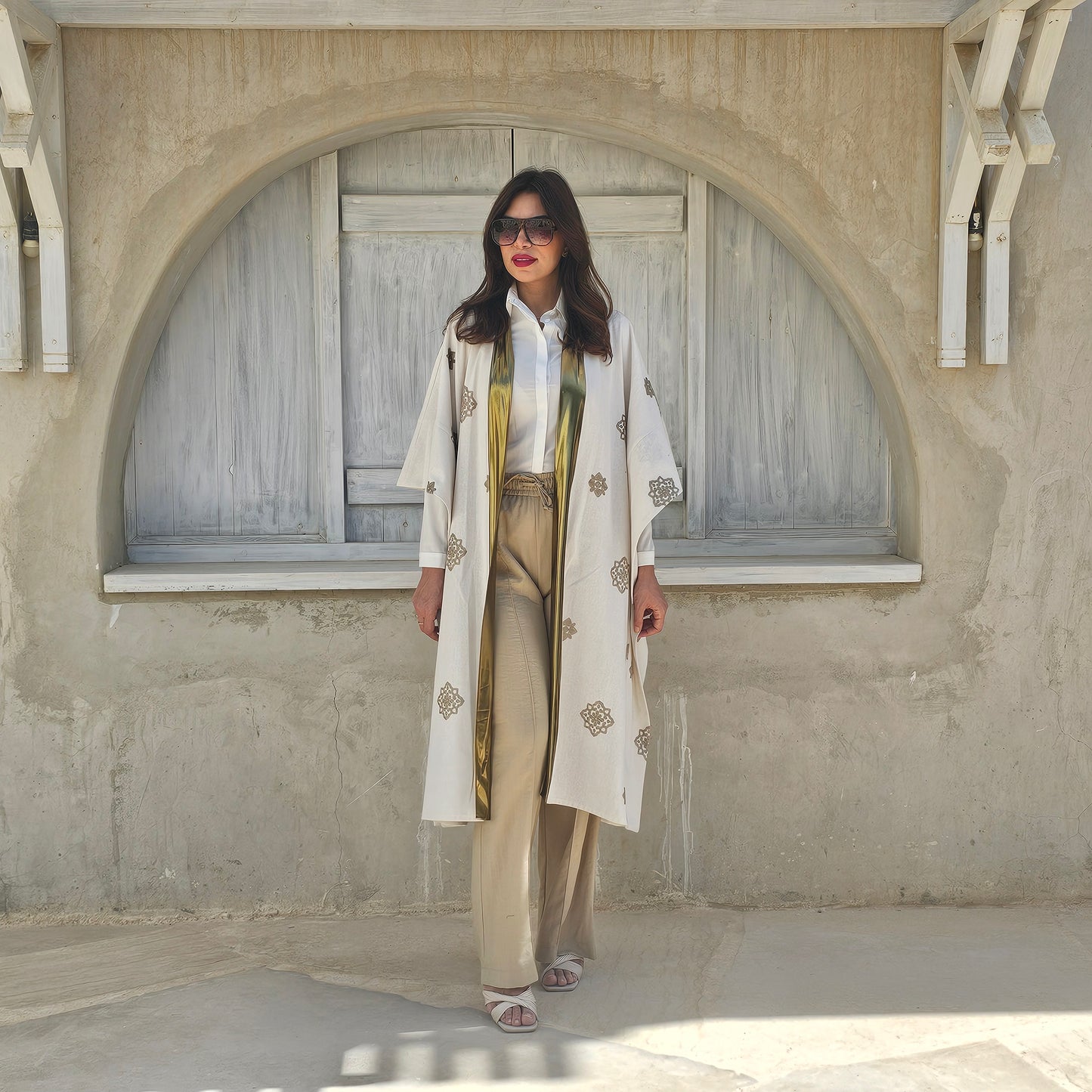 GOLDEN PATTRENED AND BORDERS KIMONO