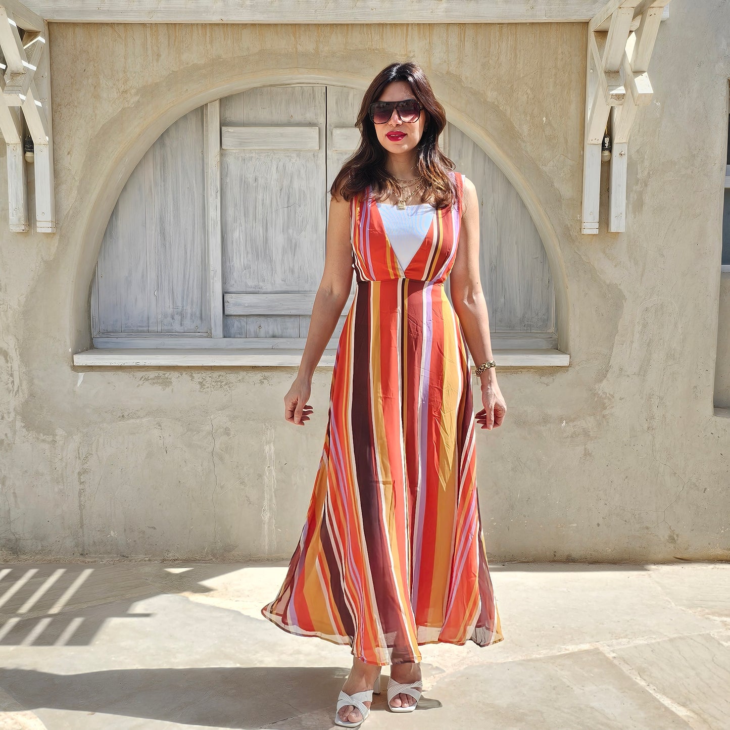 STRIPES CHIFFON DRESS